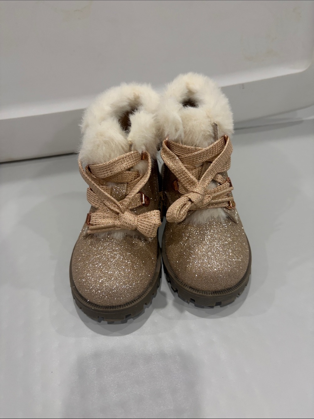Girls' Sparkle Faux-Fur Ankle Boots in Rose Gold